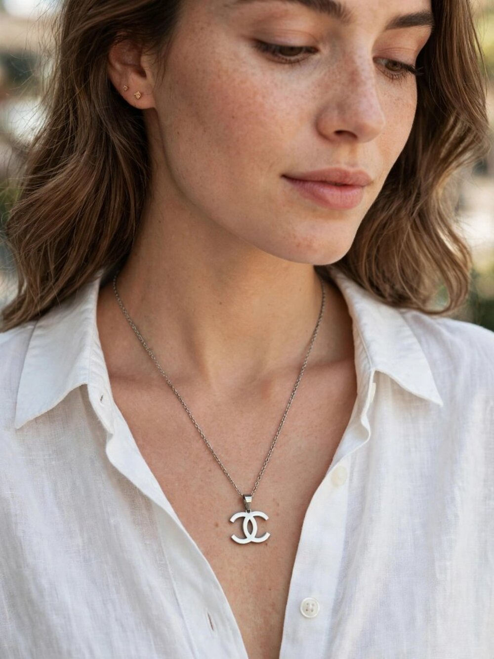 Vintage Necklace - Silver CC Necklace - Dainty Chain - Feminine - Y2K